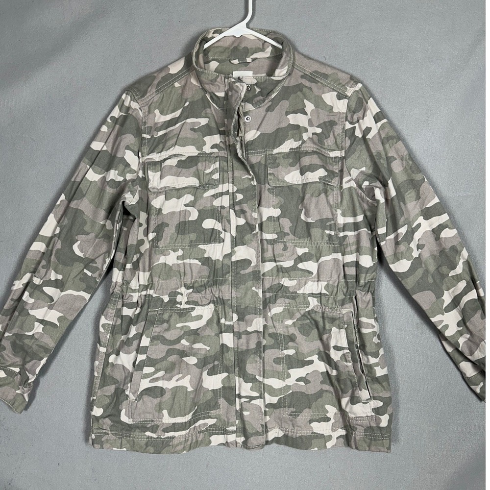GAP Field Jacket Womens Medium Green Camo Utility Full Zip Military Outdoor EUC